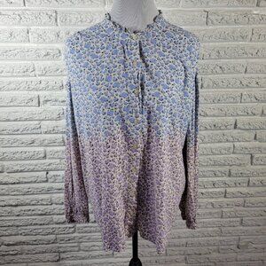 Style Co Womens Top XXL Plus Long Sleeve Blue Lavender Floral Casual FLO259E